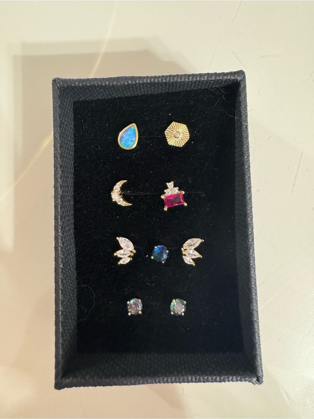 Gold-Plated Multi-Stud Earring Set with Blue and Pink Stones - Winners